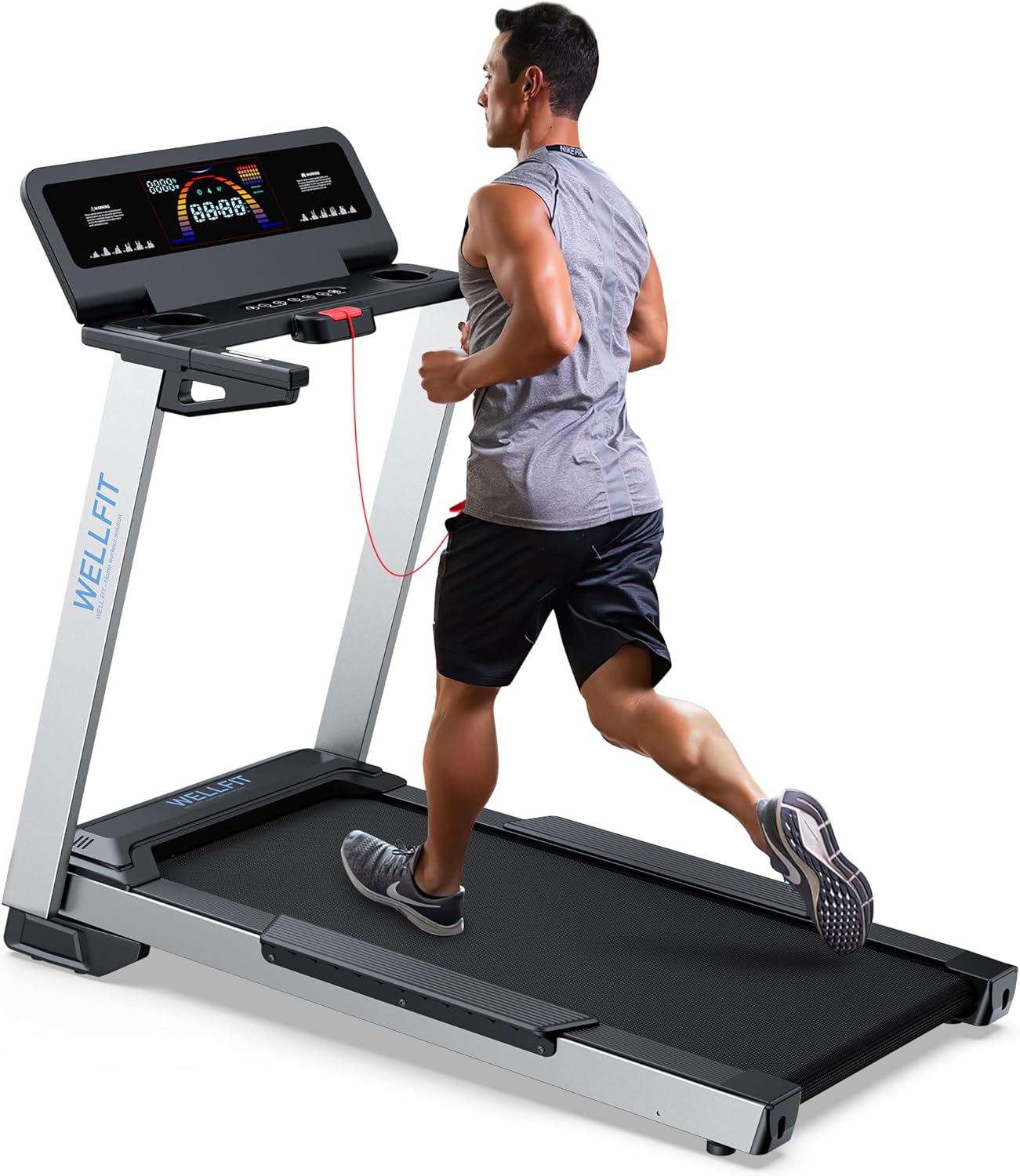WELLFIT Treadmill for Home, 2 Level Incline Heavyduty Treadmill with Pulse Sensor, 4.0 HP, 1.0-10.0 MPH, 450/360 lbs Capacity, Large Running Area Treadmills...